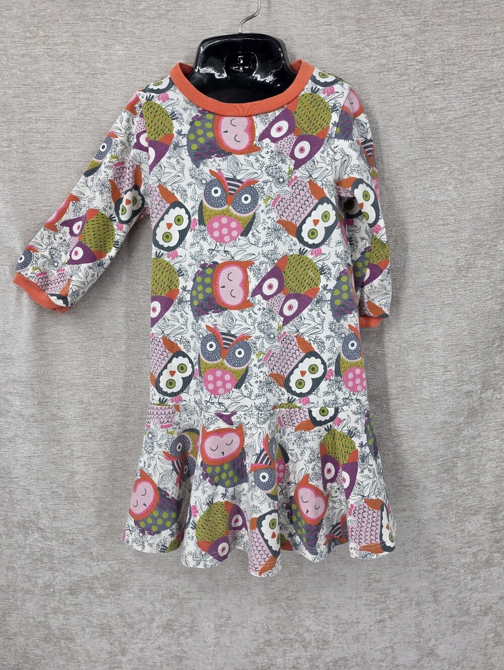 Lemon Loves Lime Cotton Girls' Owl Print Dress with Orange Trim